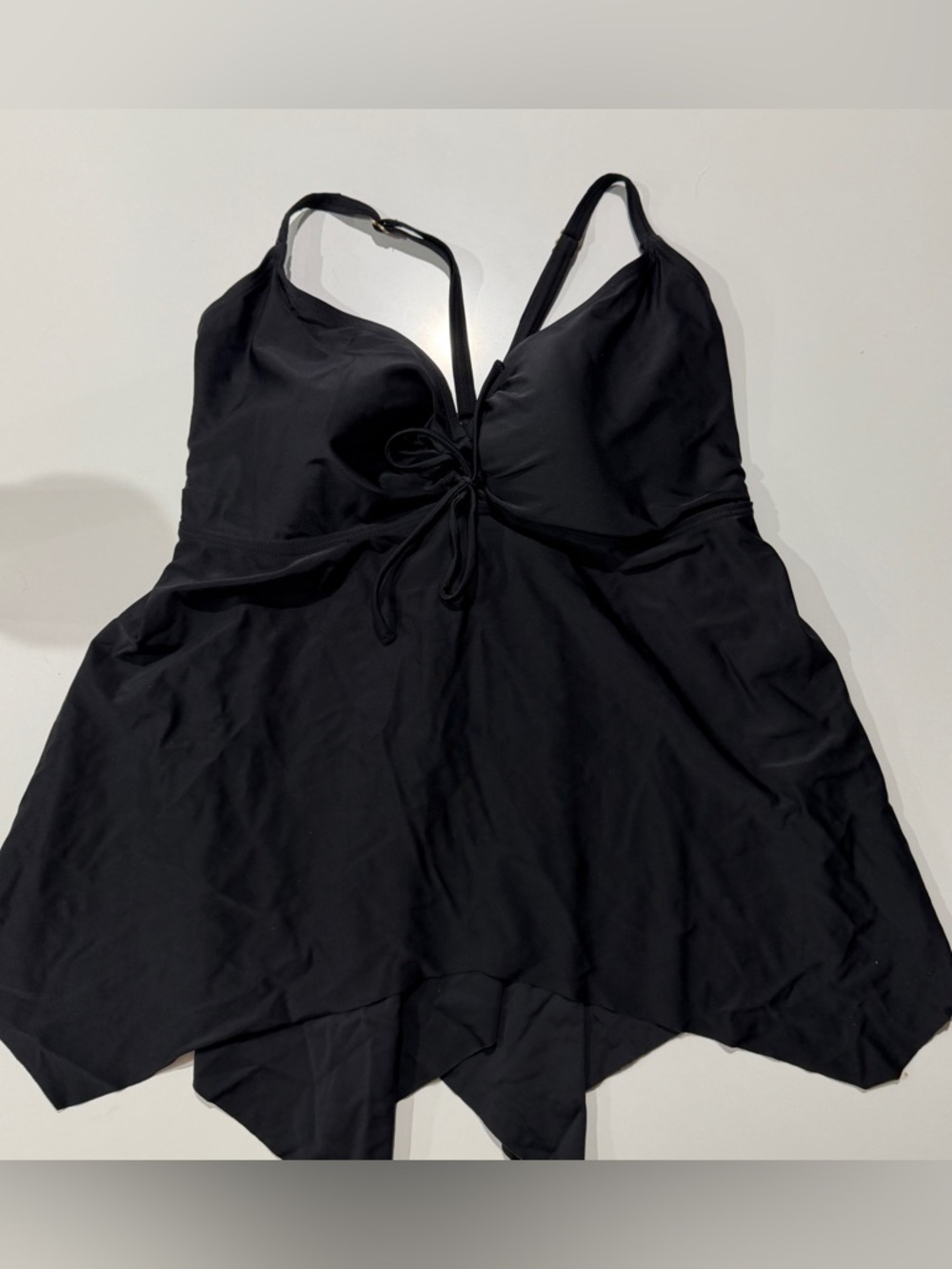 Swimsuits For All Black Handkerchief Hem Tankini Top with Teal Trim